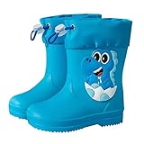 Gummistiefel Kinder Gefüttert Regenstiefel Mädchen Regenfüßlinge Jungen Regenschuhe Eva Leichte Barfussschuhe Kinder Barfuß Baby Dinosaurier rain Boots Blau 23