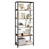 VASAGLE Bücherregal 6 Ebenen, Regal, Aufbewahrungsregal, mit Rückplatten, für Wohnzimmer, Arbeitszimmer, Homeoffice, Industrie-Design, vintagebraun-tintenschwarz LLS118B01