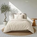 Dreamzie Bettwäsche Set 155x220 Mako Satin - Beige - Bettbezüge 155x220 cm mit 1 Kissenbezüge 80x80 cm - Oeko-Tex Zertifiziert - Bettwäsche 155x220 Baumwolle 2teilig