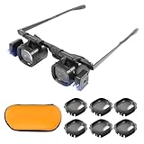 LED Lupenbrille Kopf Lupe mit Licht, Hände Frei Kopfband-Leselupe, Kopflupe Mit Licht, 6 Wechselobjektive(2X, 6X, 8X, 10X, 12X, 24X), ideal für Juwelierlupe, Lesen, Nähen, Handwerk und Hobbys