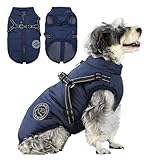 Savlot Hundejacke Winterweste Jacken Hundemantel Hundepullover Haustier Skifahren Kostüm Ärmellose Baumwolle Gepolsterte Weste Mit Brustgurt Gurt - Dunkelblau, M