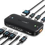 Lemorele KVM-Umschalter USB-C 2 In 1 Out mit 4 Ports (3*USB-A+1*Type-C) für Maus, Tastatur, Tragbare Festplatte, USB-Stick usw, PD 100W Netzteil