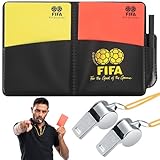 yongyongbuy Schiedsrichter Karten Set – Rote und gelbe Karten mit Metallpfeife und Umhängeband, Ergebnisbögen und Bleistift für Fußball und Basketballspiele