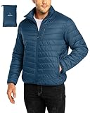 33,000ft Herren Steppjacke Packbare Übergangsjacke in Daunenjacken-Optik für Männer Gefütterte Pufferjacke Wasserabweisende Outdoorjacke mit Taschen für Herbst Frühlings Winter, Keramikblau XL