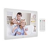 Tosuny 12 Zoll Digitaler Bilderrahmen LED 1080p HD Wecker Musik Movie Player mit Fernbedienung für Geburtstag, Hochzeit(Weiß)