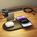 ORIA 4 in 1 Kabelloses Ladegerät, 22.5W Induktive Ladestation mit Dimmbares LED-Nachtlicht, Sicheres Laden, Schnelles Ladeständer für Apple-Serie (Ohne Netzteil)