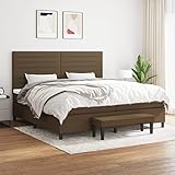QJBSAVVA Boxspringbett 200x200 cm Dunkelbraun mit Taschenfederkernmatratze höhenverstellbares Kopfteil Robustes Stoffbett mit Bank für Schlafzimmer und Gästezimmer