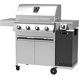 Schickling Gasgrill 'Hermann XL - Deluxe' Edelstahlgrill Grillwagen mit Unterschrank, doppelwandigem Deckel, 4x 5kW Brenner, 800 Grad Seitenbrenner & 4-teiligen Grillrost - Made in Germany