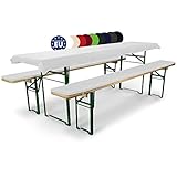 Beautissu 3tlg Bierzeltgarnitur Auflage Set 50cm Comfort XS – Gepolsterte Auflage für Biertisch & Partyzeltgarnitur – Bierbankauflagen Tischdecke & Sitzpolster Waschbare Festzeltgarnitur Weiß