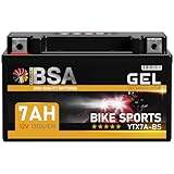 BSA YTX7A-BS GEL Roller Batterie 12V 7Ah 130A/EN Motorradbatterie doppelte Lebensdauer entspricht 50615 CTX7A-BS JMTX7A-BS vorgeladen auslaufsicher wartungsfrei ersetzt 6Ah