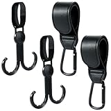 4 Stück Kinderwagen Haken, Lederoptik Kinderwagen Haken,Taschenhalter Kinderwagen Leder Style,Klettverschluss Haken Kinderwagen Haken für Aufhängen Von Taschen Und Einkaufen(Schwarz)