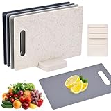4er-Set Schneidebretter mit Sockel, doppelseitige Kunststoff-Schneidebretter, schneidebrett set, küchenbrett, frühstücksbrettchen set, 28 x 18 cm