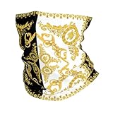 IEOIAEKI GoldenMeandros-Winter-Stirnband, Halswärmer, Halswärmer, Ski, Radfahren, Schlauchschal, Gesichts-Bandana, Gamasche, barockes Griechisches Ornament