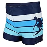 Aquarti Jungen Badehose Gestreift mit Motiven, Farbe: Dunkelblau/Blau, Größe: 134