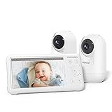 momcozy Babyphone mit 2 Kameras 5 Zoll 1080P Split-Screen-Video-Babyphone mit integriertem Weitwinkelobjektiv, mit Kamera und Audio Kein WLAN, 5000-mAh-Akku Infrarot-Nachtsicht 960 Fuß Reichweite