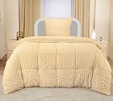 Utopia Bedding Seersucker Bettwäsche 135x200 Set - Mikrofaser Polyester Bettbezug 135x200 cm + 1 Kissenbezug 80x80 cm- Beige