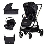 Chipolino Kombikinderwagen 3 in1 Marbella Fußabdeckung Einlage i-Size Babyschale, Farbe:schwarz