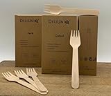 DeliUniq® Einwegbesteck, 100 Holzgabeln- umweltfreundliches nachhaltiges Besteck aus Birkenholz, Biologisch abbaubar, lebensmittelecht, Länge 160mm
