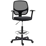 Vinsetto Arbeitsstuhl Mesh Bürostuhl Ergonomischer Schreibtischstuhl Zeichenstuhl mit verstellbarem Fußring Höhenverstellbare Drehstuhl mit Rollen für Arbeitszimmer Schwarz 60 x 56 x 110-132 cm