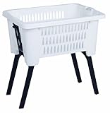 Spetebo Wäschekorb mit klappbaren Füßen 60 x 40 cm - weiß - Stand Wäschebox mit Beinen auf Knopfdruck ausgeklappt - Wäsche Sammler Box Korb stehend
