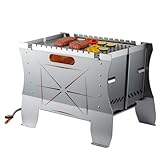 Youyijia Mobiler Gasgrill – Tragbarer Edelstahlgrill mit Stecksystem – Gas & Holzkohlebetrieb–klappbar faltbarer Campinggrill, Inkl. Tragetasche, Perfekt für Camping, Balkon, Garten & Outdoor, Silber