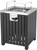 tepro Gasfeuerstelle Topeka quadratisch 50x50 cm – Gas-Tischkamin mit Edelstahl-Brenner (13 kW), Glasumrandung, Lavasteinen, Zündung, Abdeckhaube & Regler – Outdoor Feuerstelle für Terrasse & Garten