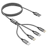 Multi USB Kabel,4 in 1 Universal Ladekabel [1.2M] Schnell Mehrfach mit iPhone Micro USB Typ C Lightning port für, Android Galaxy, Huawei, Oneplus,Sony,LG,Honor View-Gray