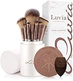 Make-up Pinselset Luvia, Prime Vegan Pro, 12 Schminkpinsel inkl. Pinselaufbewahrung, Blender Schwamm & Reinigungsmatte Für Kosmetikpinsel, Perlmutt & Coffee