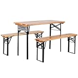 Stagecaptain BB-117 NT Hirschgarten Bierzeltgarnitur für Balkon - kurze Version 117 cm Länge - Klappbare Festzeltgarnitur 1x Tisch 2x Bank - Sitzgarnitur aus Holz - Für Innen- und Außenbereich - Natur