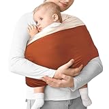 Tragetuch Baby Neugeboren, Tragetuch Ohne Binden, Elastisches Tragetuch Baby, Hält 16 kg stand, Ergonomisch und komfortabel, Baby Tragetuch Neugeborene, Babycare Tragetuch, (Orange und Beige)