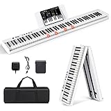 COSTWAY 88 Tastatur Elektroklavier faltbar, Digitale Keyboard tragbar (128 Rhythmen, 128 Töne und 20 Demos) Digitalpiano Set für Kinder und Erwachsene (Weiß)