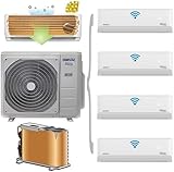 4x 3,5kW / 4x 12000 BTU WiFi/App WLAN Multisplit Split Klimaanlage ECO QUATTRO Multi Split Klimagerät 36000BTU mit vie Inneneinheiten und Heizfunktion inkl. Bodenkonsole