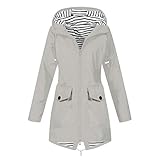 Uwdiohq Regenjacke Damen Wasserdicht Lang Atmungsaktiv mit Kapuze Leicht Jacke Winddicht Regenmantel Grosse Grössen Outdoorjacke Übergangsjacke für Wandern Radfahren Camping Reisen(Grey,4XL)