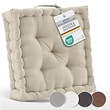 Beautissu Bodenkissen Sitzkissen 50x50 cm - Dickes Matratzenkissen 10cm - 100% Baumwolle Stuhlkissen Indoor & Outdoor Sitzkissen Boden Tragegriff extra Dicke Sitzauflagen Leinen - Mila