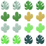 16 Stück Stricknadel Stopper, Niedlicher Kaktus- und Monstera-Blatt-Stil Stricknadel Endkappen Silikon Nadelspitzenstopper Strickspitzenschutz Zubehör zum Nähen, Quilten, Häkeln, Basteln