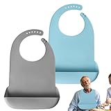 DHSWNNG 2 Stück Silikon Lätzchen für Erwachsene, Waschbare Erwachsenen Lätzchen mit Auffangschale Wasserdicht Latz für Erwachsene Verstellbares Esslätzchen für Erwachsene ältere
