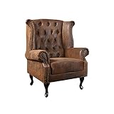 Invicta Interior riess-Ambiente Chesterfield Sessel 85cm antik braun Microfaser mit Knopfheftung Relaxsessel TV-Sessel Lese-Sessel Wohnzimmersessel Ohrensessel Wohnzimmer