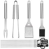 10PC Edelstahl Grillbesteck-Set,QH Professionelle Grill Bestecksets in Tragetasche BBQ Grillwerkzeug Grillset Werkzeuge für Männer und Frauen Camping Garten