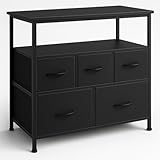 DUMOS Kommode mit Schubladen - kommoden & Sideboards für Schlafzimmer Geeignet, Komodenschrank mit 5 Schubladen, TV-Schrank mit Stabilem Stahlrahmen, Ideal für Schlafzimmer, Wohnzimmer (Schwarz)