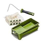 Colorus Lackier Set Velours lösemittelbeständig 10 cm 4 mm Flor | 10 x Lackierrollen inkl. 2K Farbrollerbügel + 2 x Farbwanne 15 x 32 cm | Heizkörperroller, Lackwalze | 2K Bügel + Farbwannen