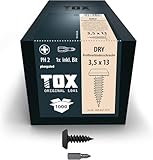TOX Profilverbinderschrauben DRY PV 3,5 x 13 mm, Schrauben schwarz phosphatiert mit Panhead + Feingewinde, zur Verbindung von CW-Profilen oder Blechen, PH2, 1000 Stück, inkl. 1x Bit, 142883213513