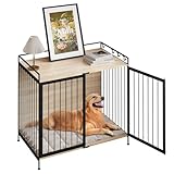 EUGAD Hundebox für Zuhause, Hundekäfig mit Tür, Hundehaus Hundegitter, Hundehütte Indoor, für große mittlere kleine Hunde, 104x92x60 cm, Beistelltisch, helle Eiche Schwarz, 0352GL