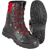 Safetytex Forst-Schnürstiefel - Forststiefel Sägeschutzklasse 1 - Kettensägen Schnittschutzstiefel - Waldarbeiterstiefel Schwarz/Rot - Leder Forst Schnürstiefel - Gr. 43