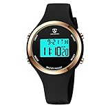 aswan watch Digitaluhr für Damen mit Wecker,Stoppuhr,LED Licht,Datum-Casual Armbanduhr mit Silikonarmband Schwarz