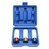 FreeTec 3tlg Kraft Schoneinsatz Set, 1/2' Alufelgen Schonnüsse Set, 17mm 19mm 21mm Steckschlüsselsatz Radmuttern, Schlagschrauber Reifenwechsel, Radwechsel Nuss Radschrauben Nüsse Set, 78mm Länge