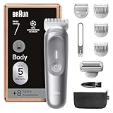 Braun Bodygroomer Series 7, Elektrischer Körperrasierer Herren mit 8 Zubehörteile, Kabelloser Trimmer für Intimbereich und Körper, 100 Min Akku, Wasserdichter Körperhaartrimmer, BG7555, Grau