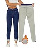 heipeiwa Damen Winter Fleece Gefüttert Sherpa Hose Thermo Skinny Pant Dressy Casual Warm Hose, Retro Denim Blue, XX-Large