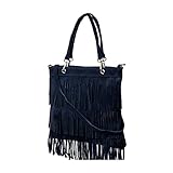 fashion-formel Shopper, Umhängetasche mit Fransen aus echt. Wildleder Mod.2033-9 Blau Italy