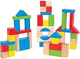 Hape Bunte Holzbausteine für Kinder von Hape | Holzbausteine-Set zum Stapeln Lernspielzeug für Kleinkinder, 50 leuchtend bunte Holzbausteine in unterschiedlichen Formen und Größen