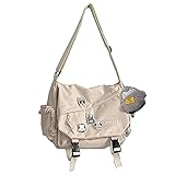 Inshere Cute Messenger Bag with Kawaii Pins and Ornament, Casual Y2K Crossbody Bag for Women Men White